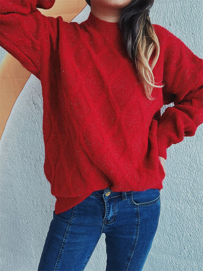 Diamond Round Neck Long Sleeve Sweater