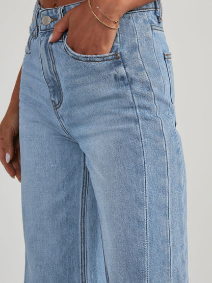 Raw Hem Wide Leg Jeans with Pockets