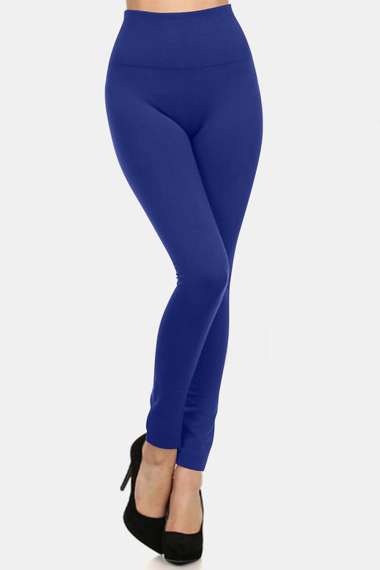 Yelete Seamless High Waist Fleece Leggings Navy One Size-Regular