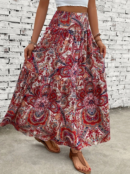 Printed Elastic Waist Maxi Skirt