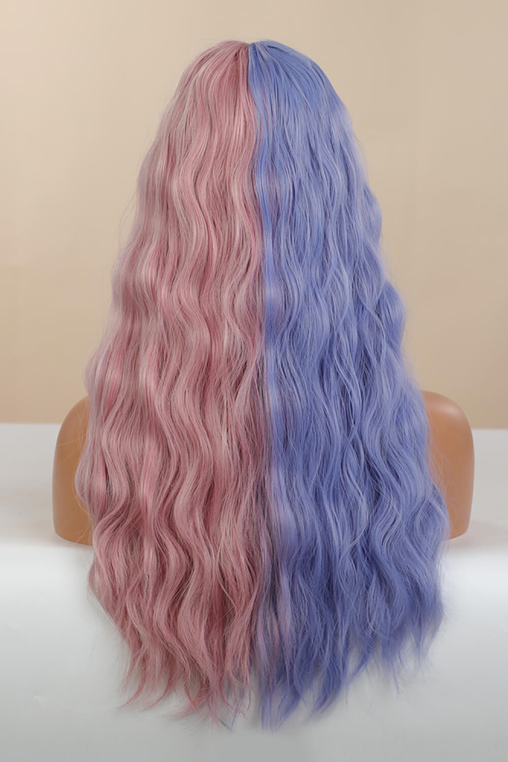 26" Long Wavy Blue & Pink Split-Dye Wig (Heat Resistant Synthetic)