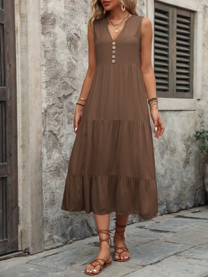 Cotton Sleeveless Dress with Decorative Buttons