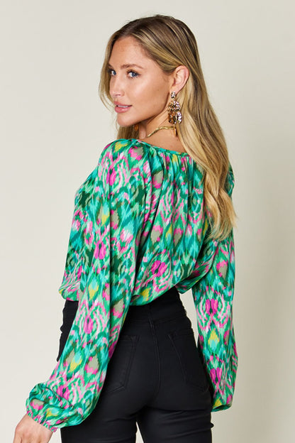 Opaque Printed Balloon Sleeve Top