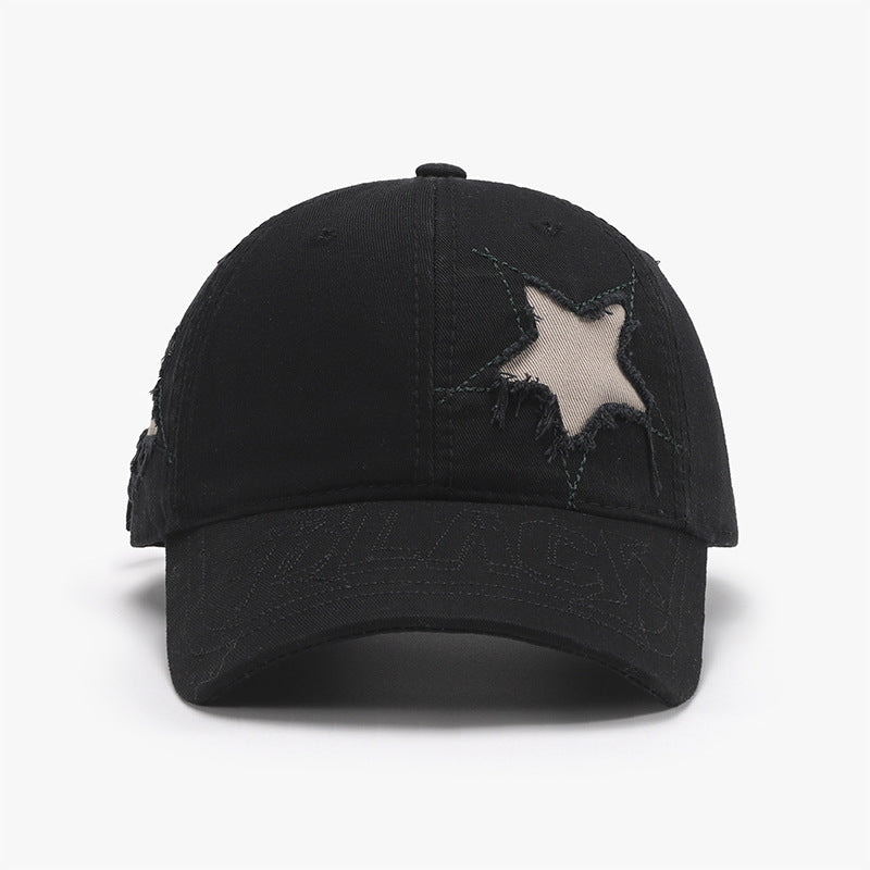 Distressed Star Raw Hem Cap for Women Black One Size