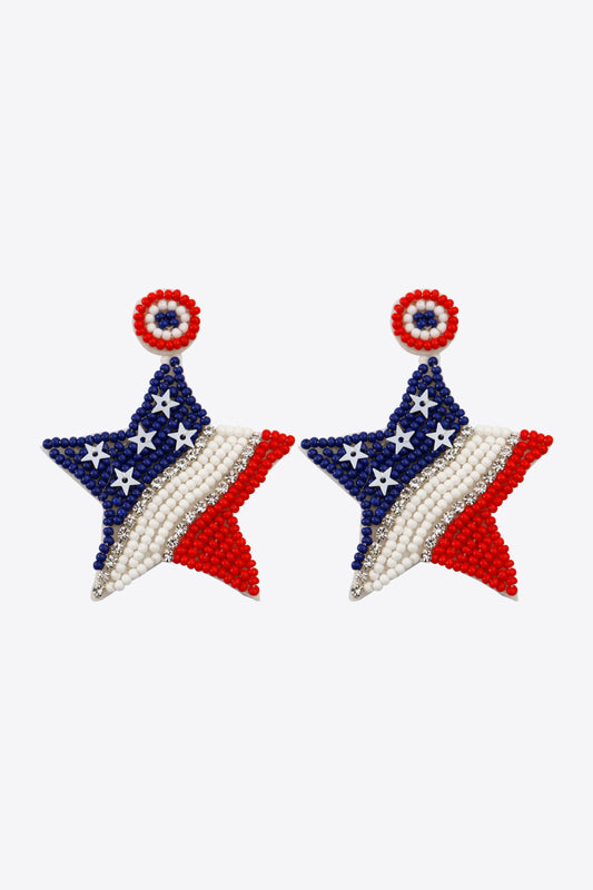 US Flag Beaded Star Earrings Multicolor One Size