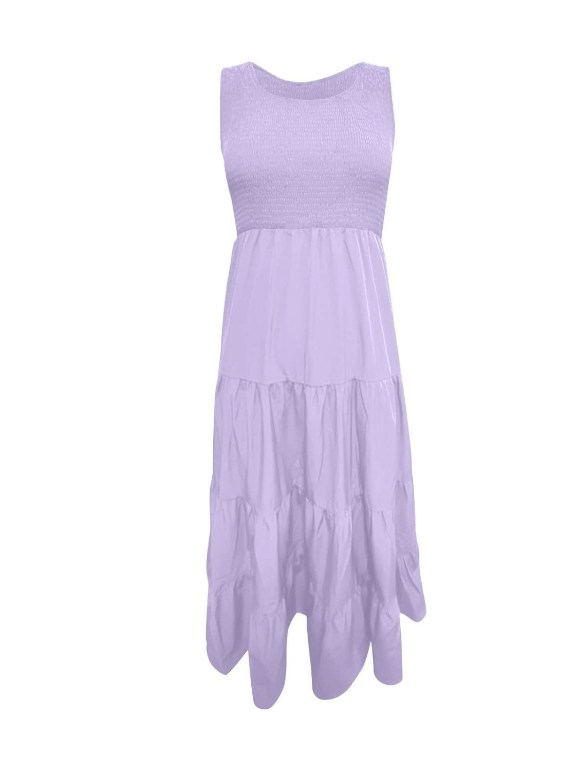 Smocked Tiered Midi Dress with Wide Straps