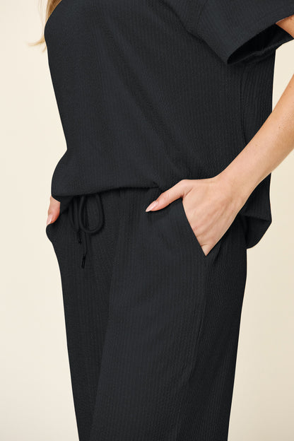 Textured Knit Top and Wide Leg Pant Set