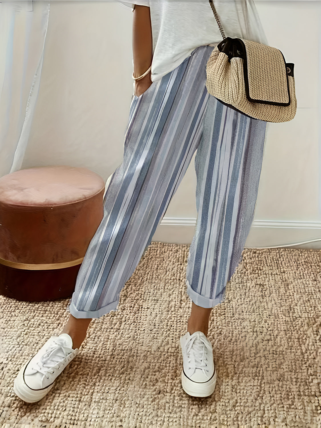 Striped Pants with Pockets Light Blue