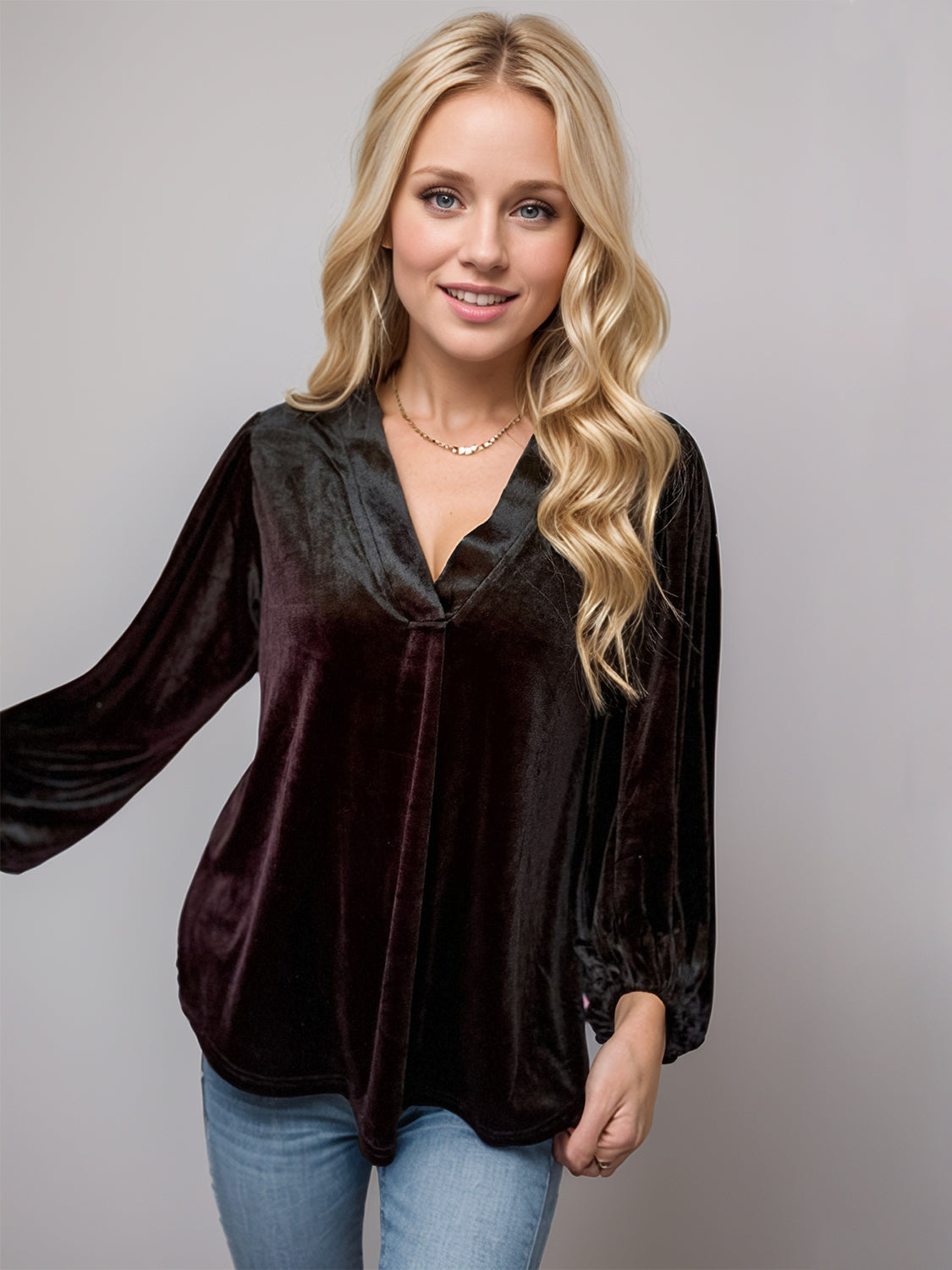 V-Neck Three-Quarter Sleeve Blouse Black