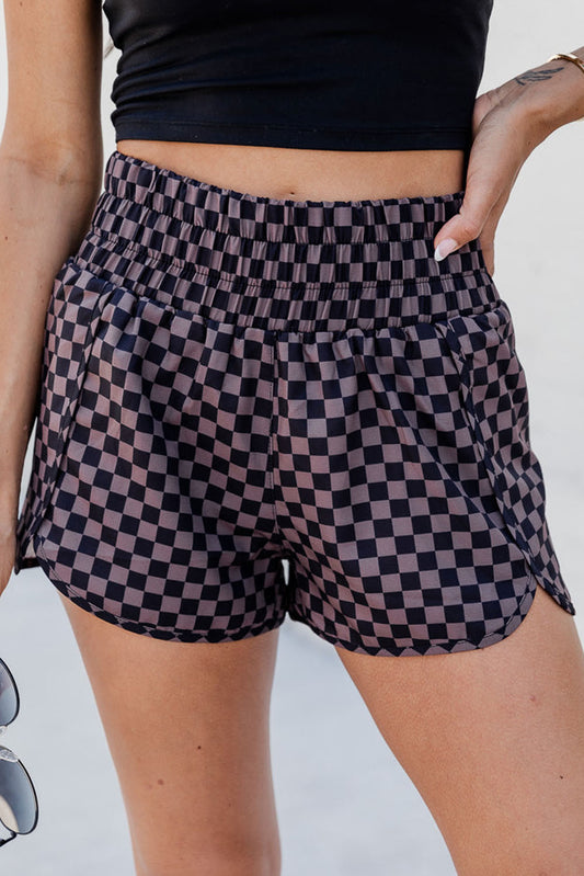 Checkered Elastic Waist Shorts Plaid