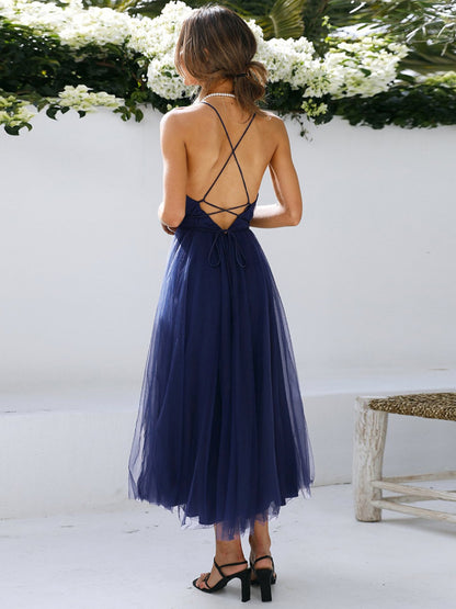 Sexy Backless Crisscross Midi Dress