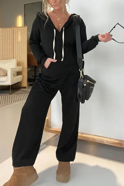 Women's Back-to-School Long Sleeve Jumpsuit Black