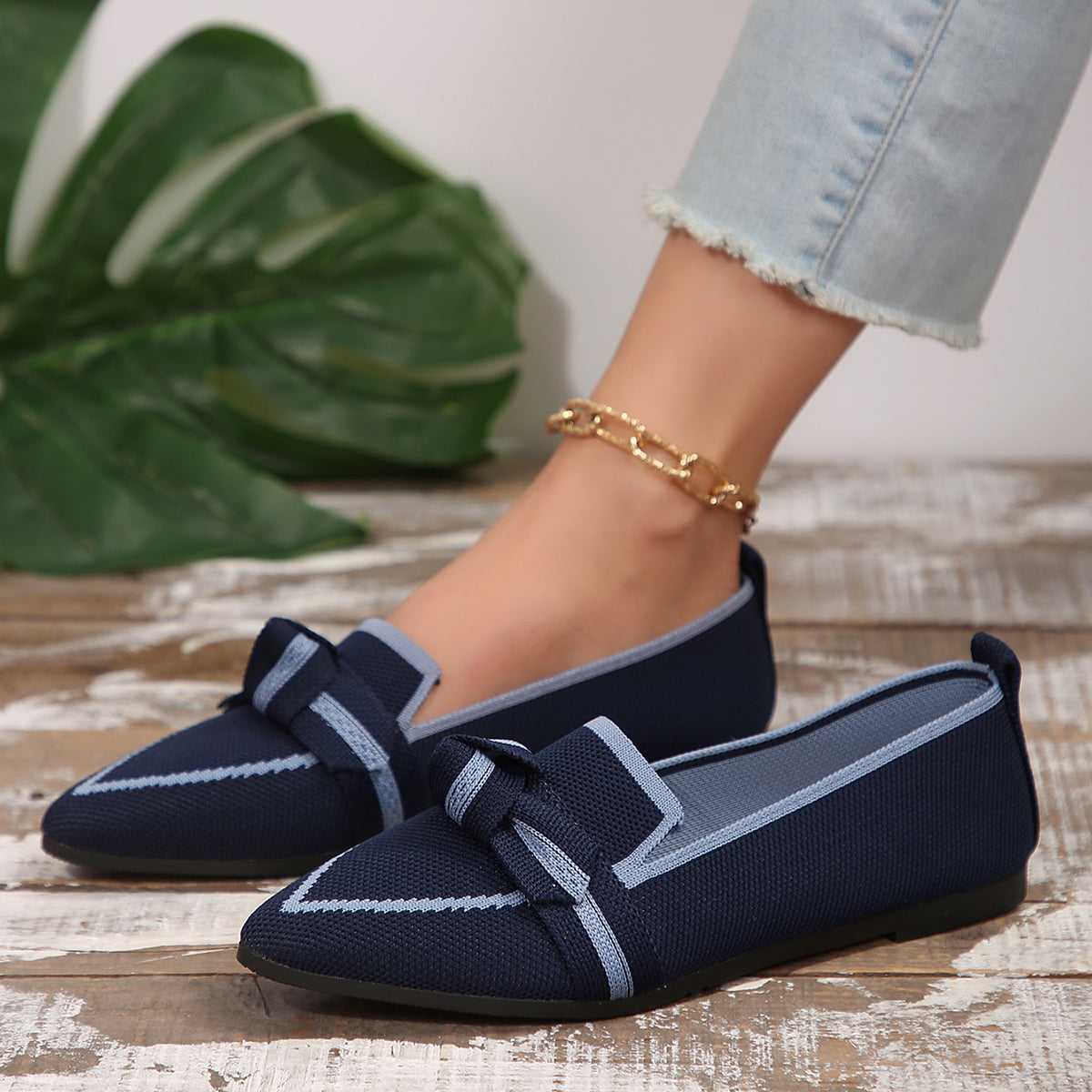 Pointed-Toe Loafers with Bow Detail