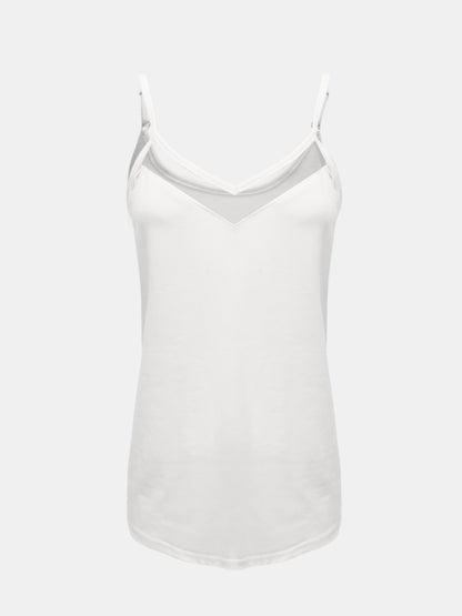 Semi-Sheer V-Neck Cami Top White