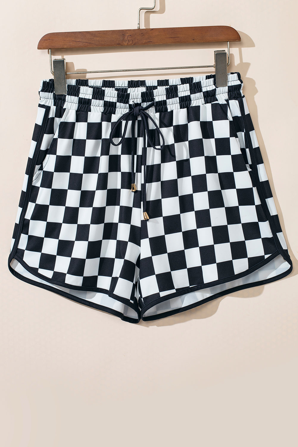 Drawstring Checkered Shorts with Pockets Black