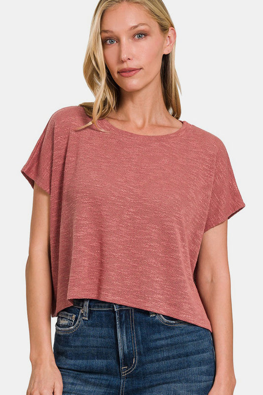 Zenana Round Neck Short Sleeve T-Shirt Winter Rose