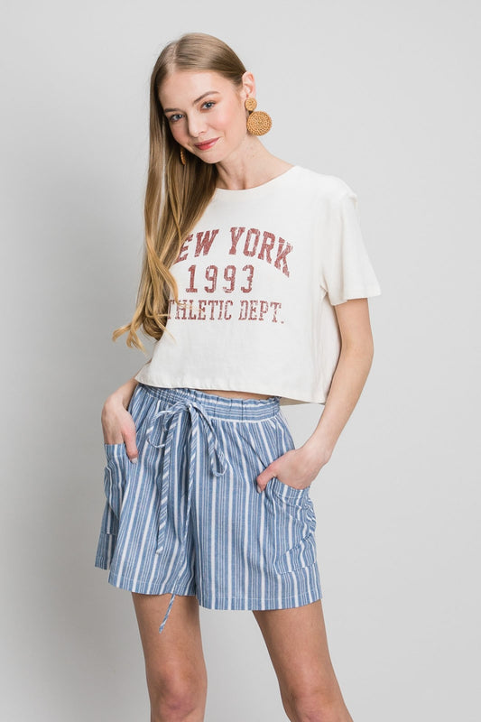 Cotton Bleu by Nu Label Yarn Dye Striped Shorts Denim