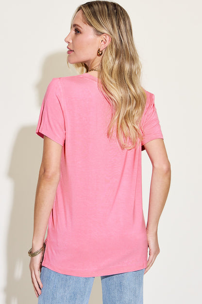 Soft Rayon V-Neck Hi-Lo T-Shirt