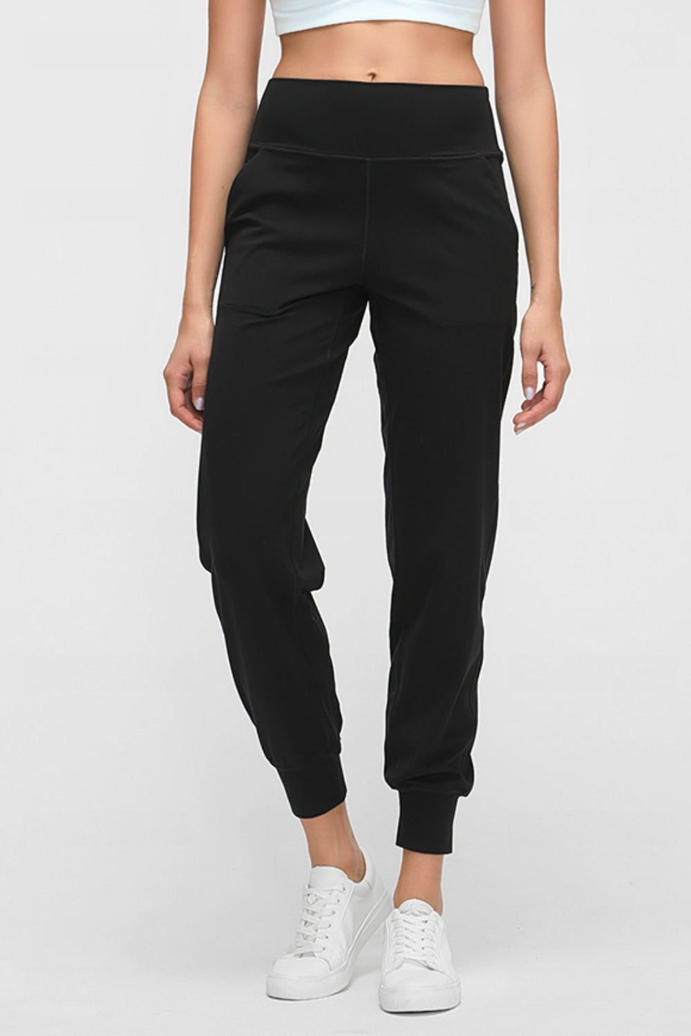 Wide Waistband Slant Pocket Pants Black