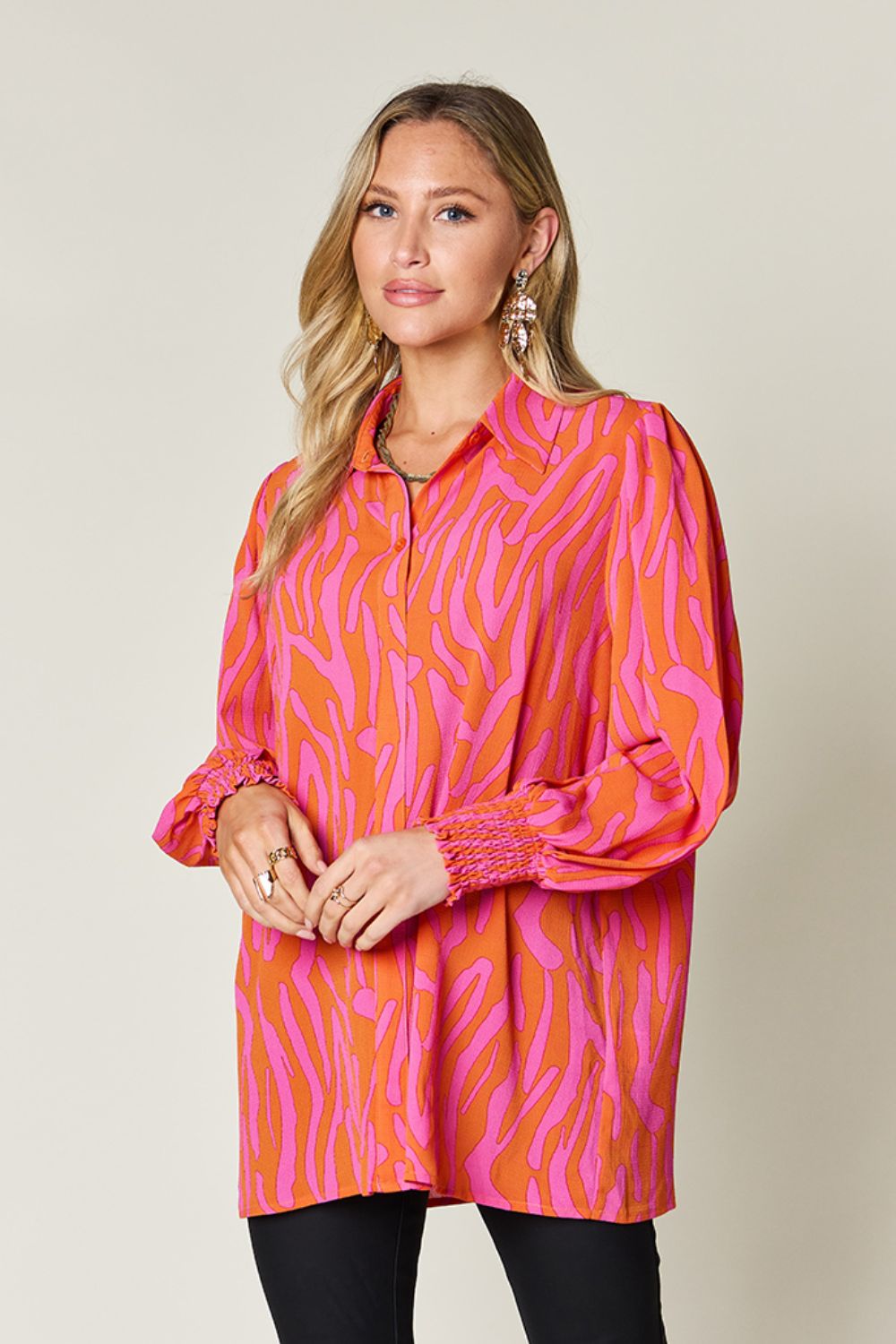 Smocked Long Sleeve Top with Alluring Print