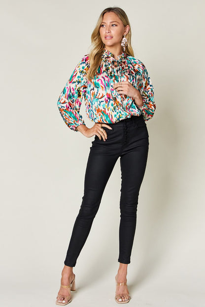 Printed Long Sleeve Button-Down Top