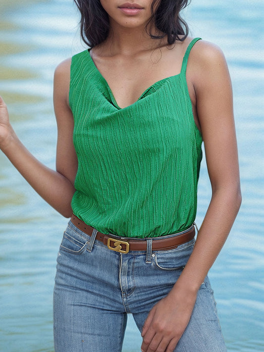 Perfee Textured Asymmetrical Neck Bodysuit Green