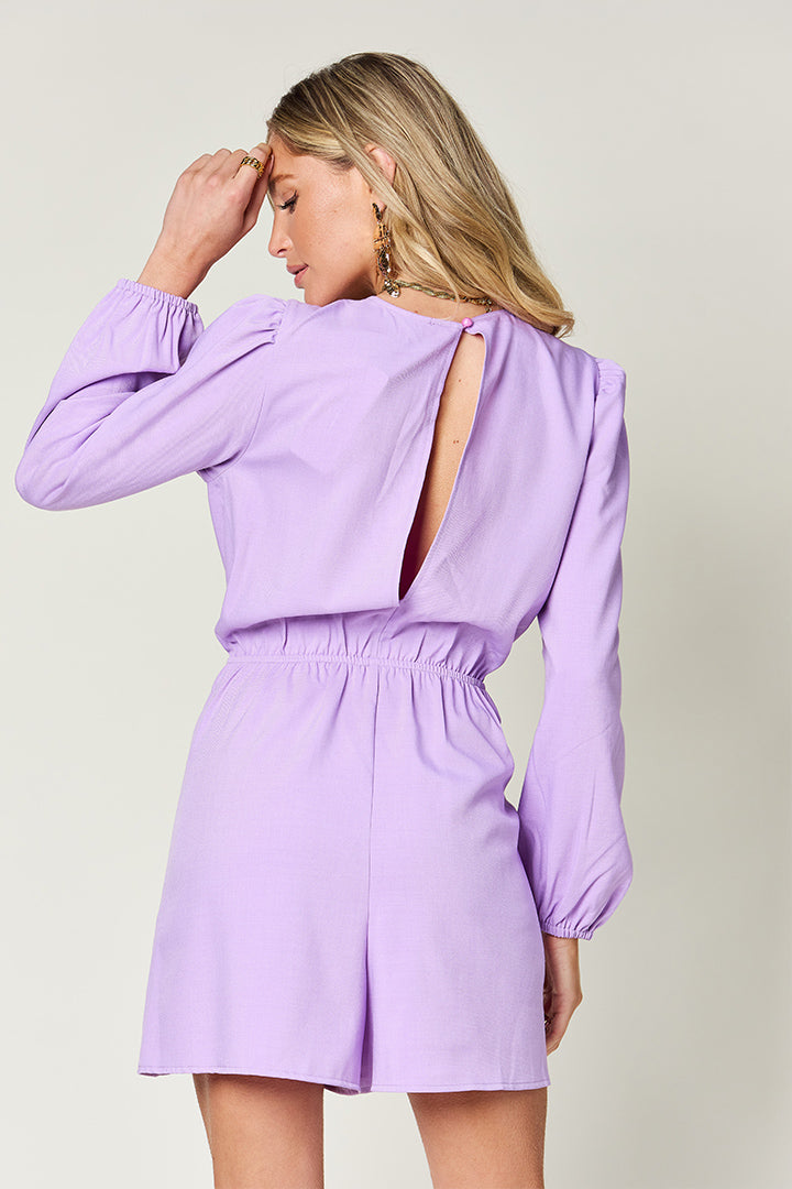 Relaxed Fit Drawstring Romper with Long Sleeves