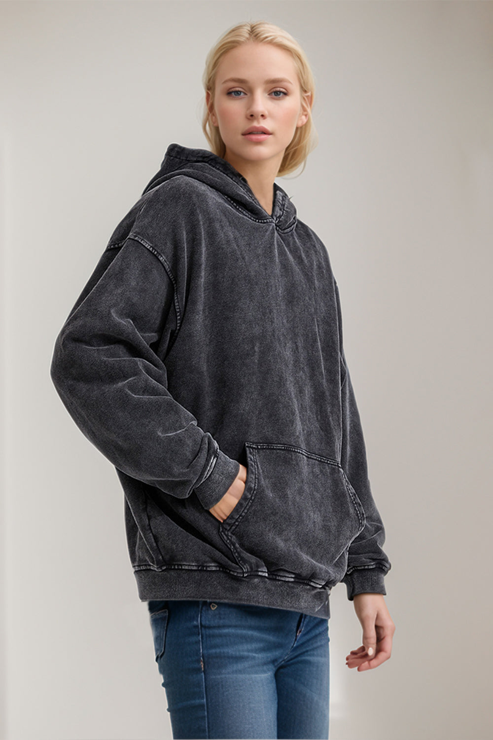 Basic Bae Drop Shoulder Long Sleeve Hoodie with Kangaroo Pocket Black