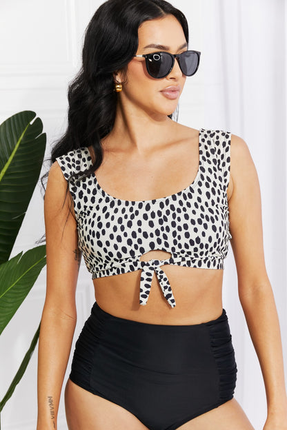 Black Ruched High Waist Bikini with Crop Top