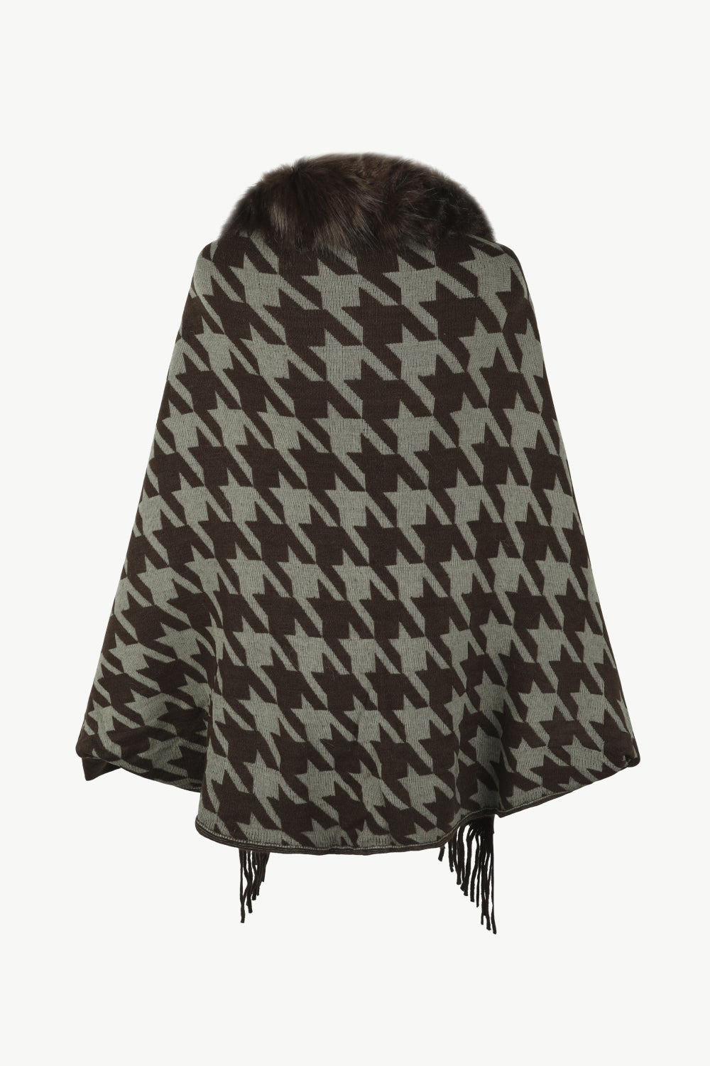 Houndstooth Fringe Hem Poncho