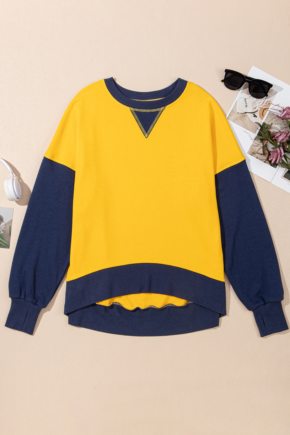 Women's Contrast Crewneck Sweatshirt Yellow