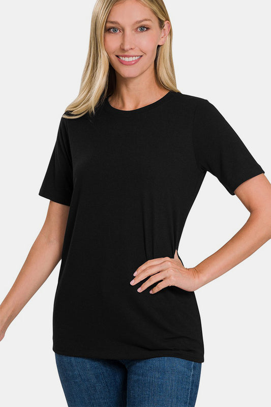 Zenana Full Size Crew Neck Short Sleeve T-Shirt Black
