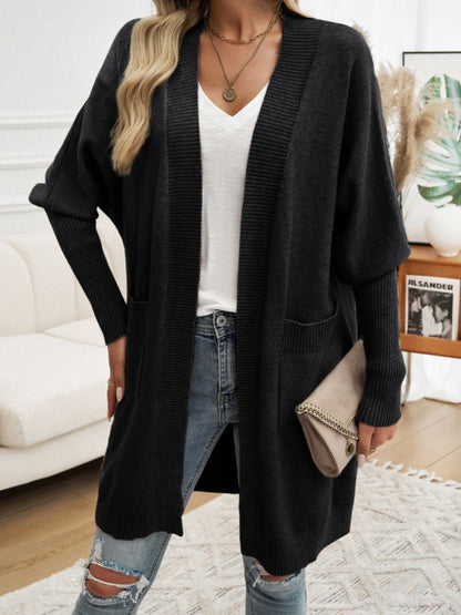 Devine Open Front Long Sleeve Cardigan Black