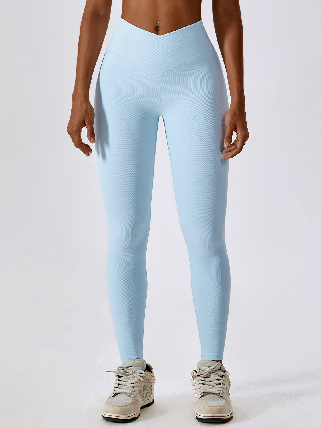 High-Waisted Nylon Leggings with Wide Band Pastel Blue