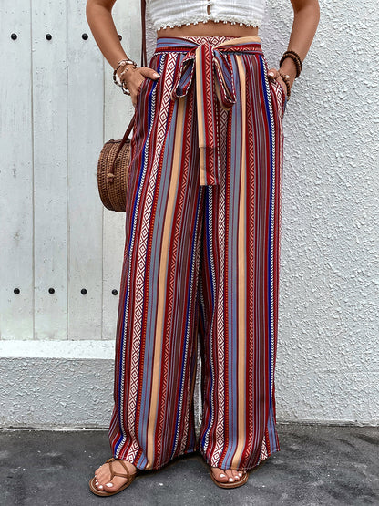 Tied Geometric Wide Leg Pants Rust