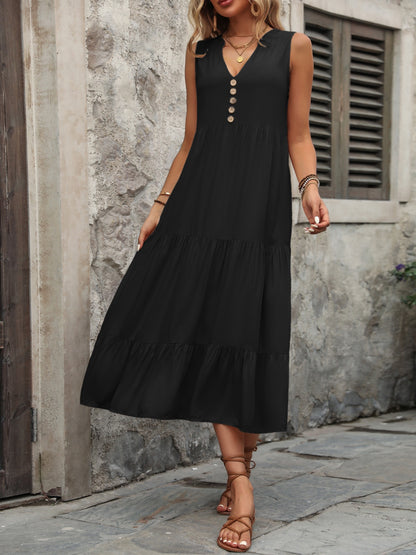 Cotton Sleeveless Dress with Decorative Buttons