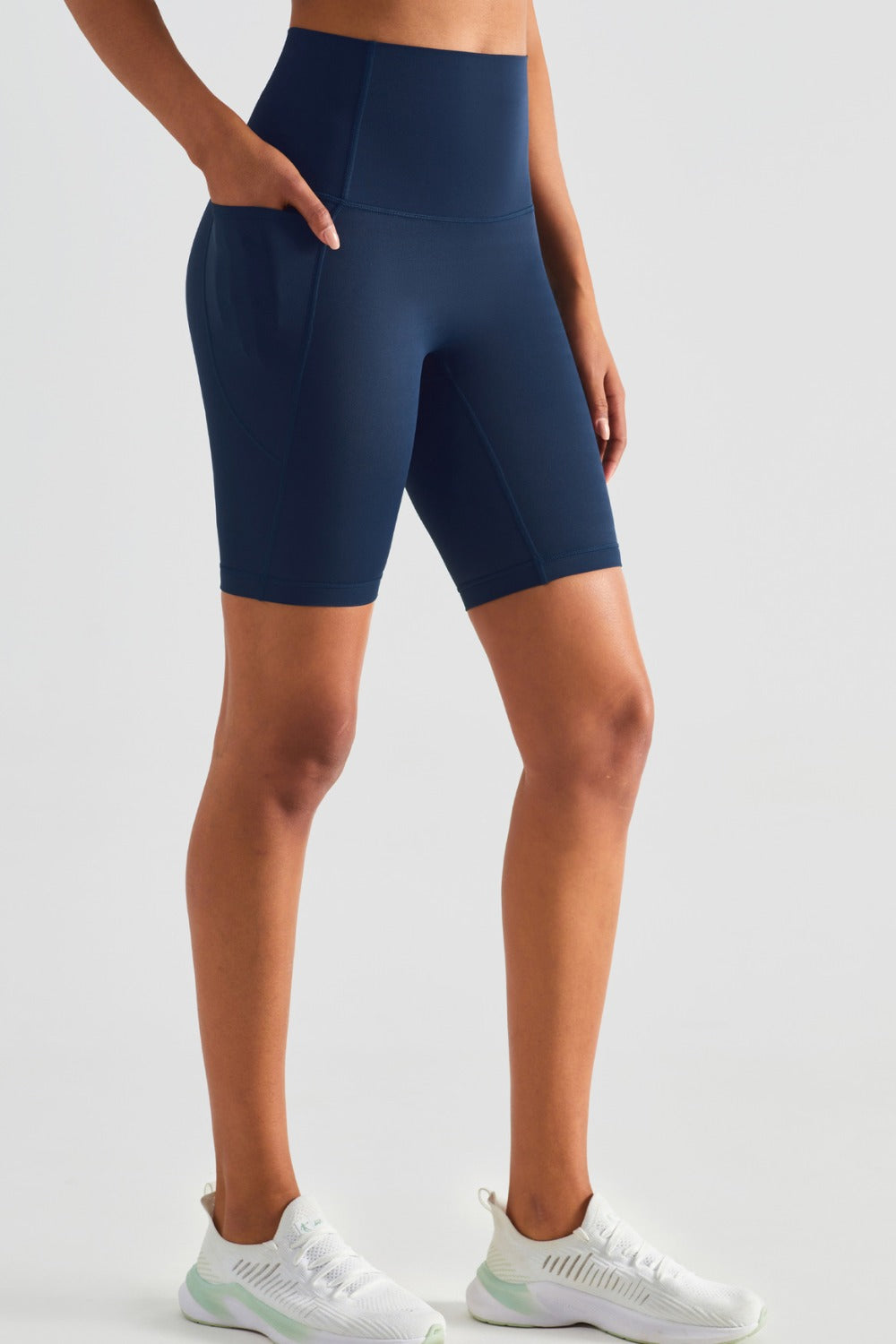 Pocketed High Waist Active Shorts Peacock Blue
