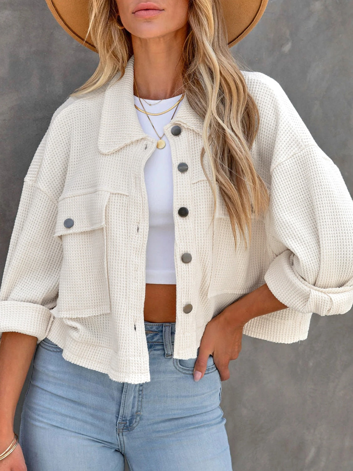 Women's Button-Up Long Sleeve Jacket White