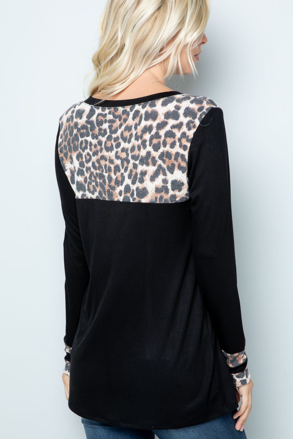 Celeste Full Size Long Sleeve Leopard Spliced T-Shirt