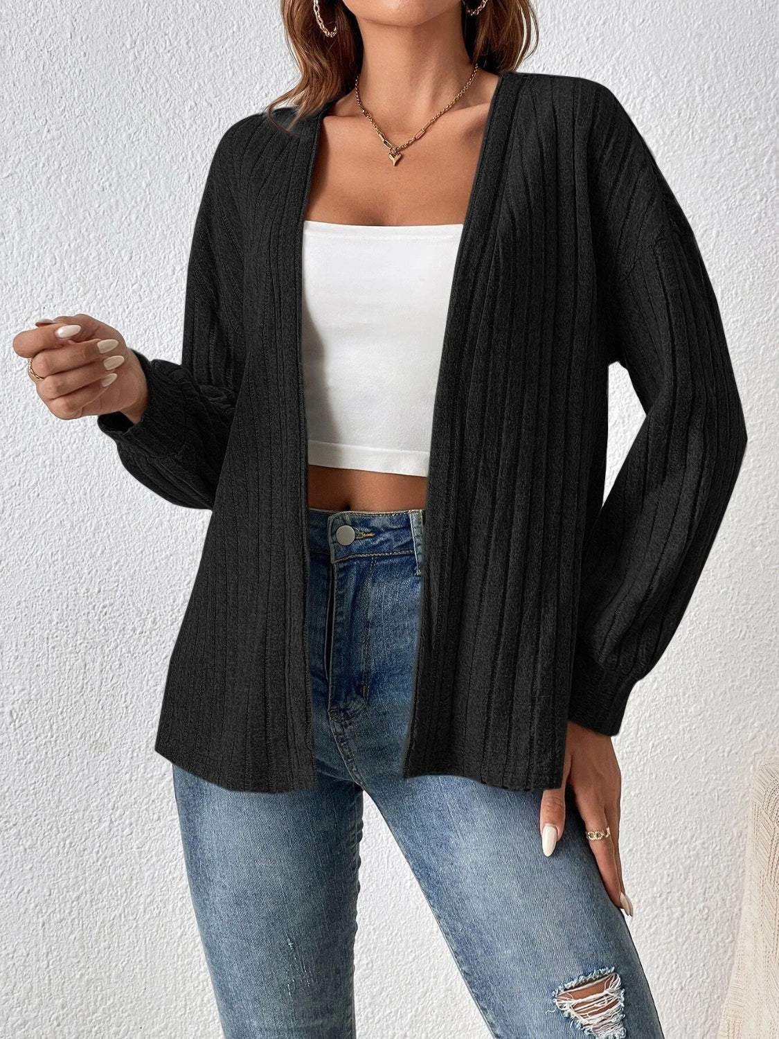 Open Front Long Sleeve Cardigan Black