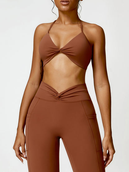 Twisted Halter Neck Active Bra Brown