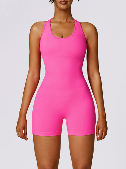 Racerback Cutout Active Romper Hot Pink