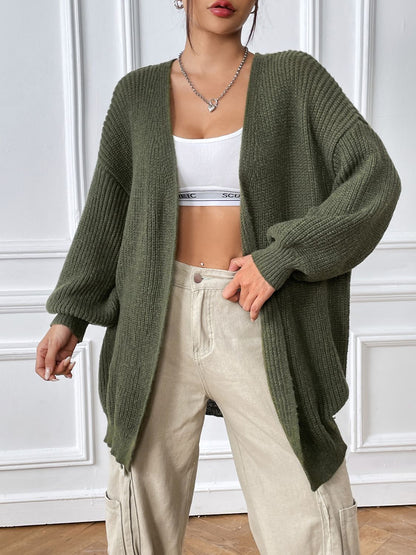 Open Front Long Sleeve Cardigan Army Green