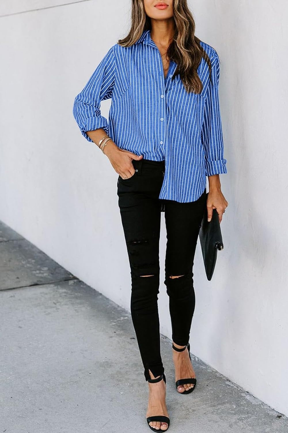 Striped Button-Down Shirt Royal Blue