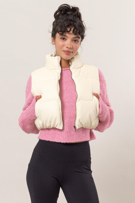 HYFVE Pocketed Solid Vest Coat Cream