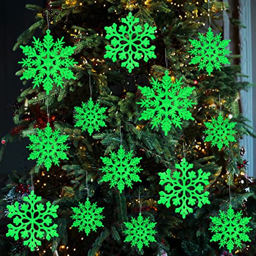 36pcs SnowflakesChristmas Tree Decorations Snowflake Ornaments for Tree Plastic Glitter White Snow Flakes Ornaments Christmas Indoor Winter Wonderland Decor Glow