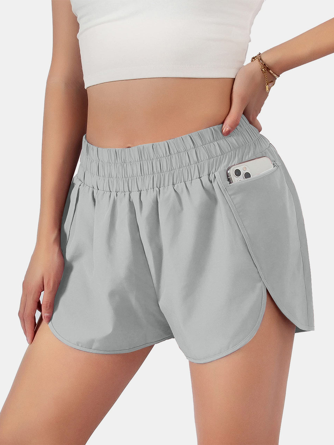 Elastic Waist Active Shorts Light Gray