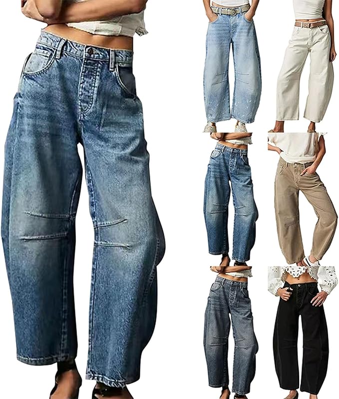 Rfm Jeans - Barrel Jeans Women Mid Rise Baggy Jeans Vintage Wide Leg Cropped Jeans Y2k Boyfriend Comfy Denim Pants