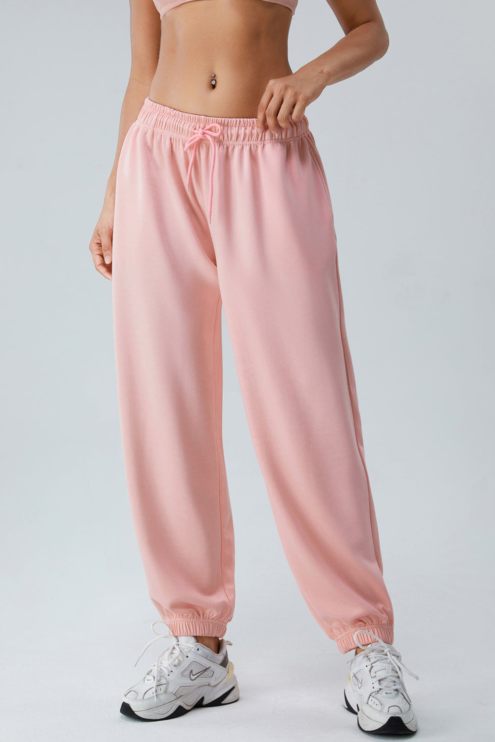 Drawstring Pocketed Active Pants Blush Pink