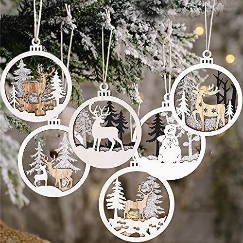 Winter Wonderland Ornaments for Christmas Tree 6 Pack Christmas Wooden Ornaments for Winter Christmas Holiday Tree Decorations